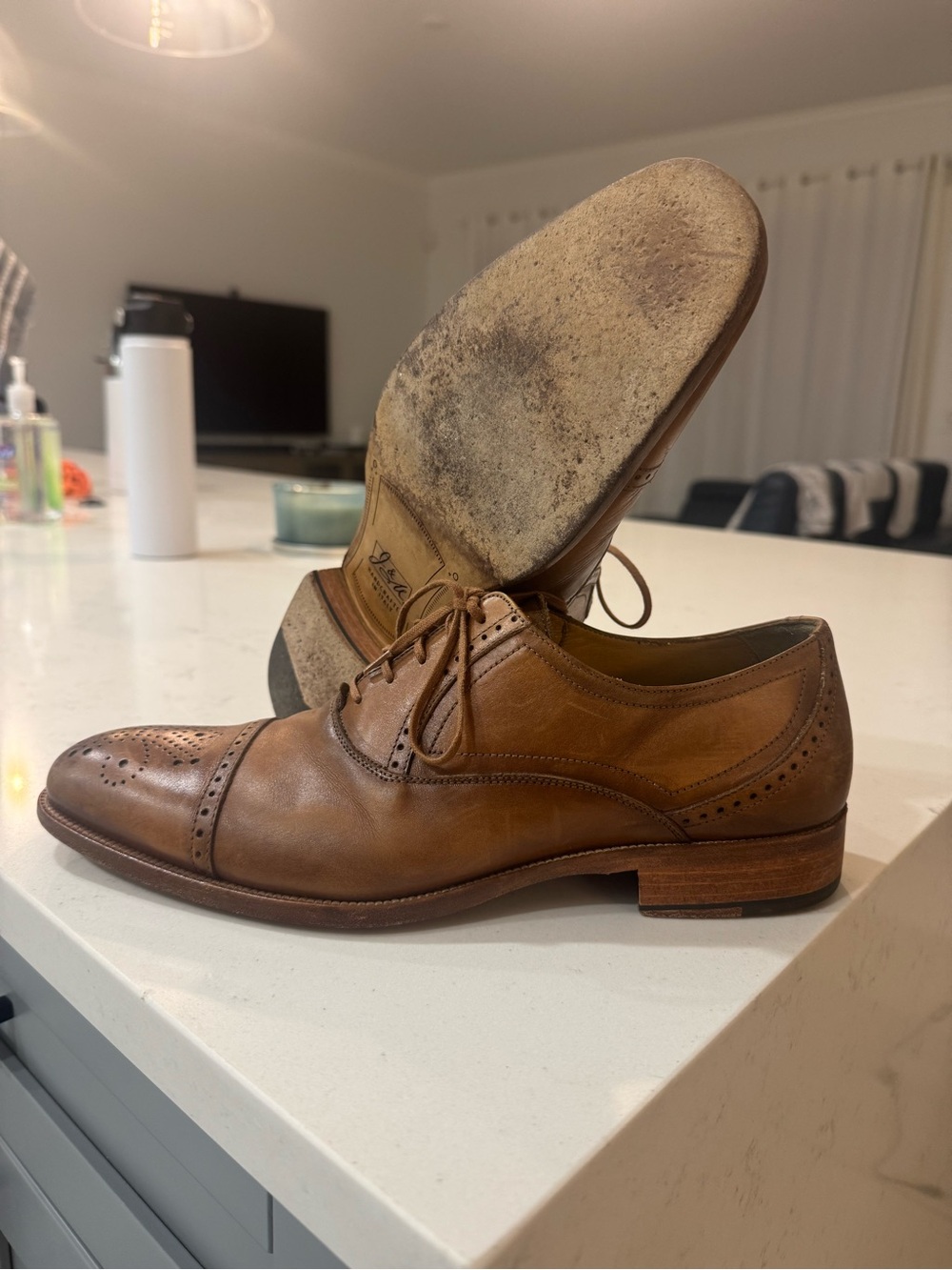 Johnston & Murphy Tan Leather Cap Toe Dress Oxfords Shoes